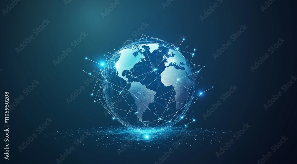 Aufkleber illustration of the globe, surrounded by lines of neural connections and digital data. technological