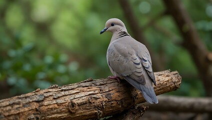 Dove perched on a log.