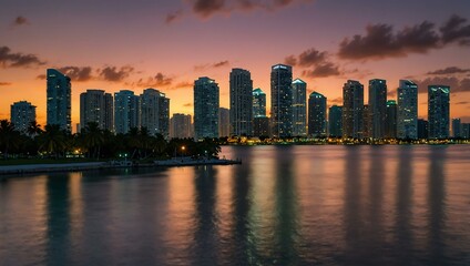 Fototapeta premium Downtown Miami buildings at sunset from Bayfront Park.
