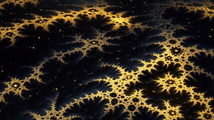 Golden Fractal Patterns Across Dark Background