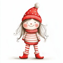 Cheerful Holiday Elf with Festive Round Smiling Face and Cozy Winter Attire