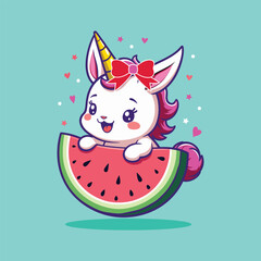 Cute unicorn with watermelon
