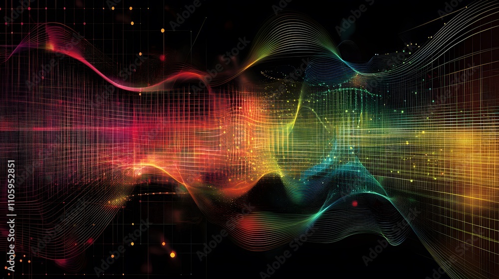 Aufkleber abstract colorful waves flowing through grid network