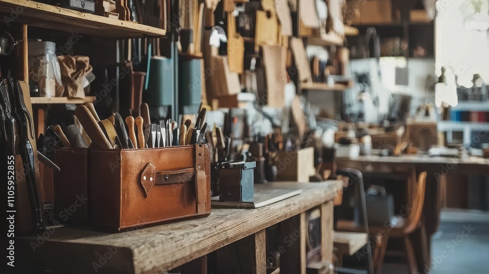 Poster tools and materials in a workshop showcasing a creative space with close-up focus