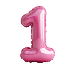 3D render pink balloon number 1  isolated on transparent background