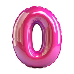 3D render pink balloon number 0  isolated on transparent background