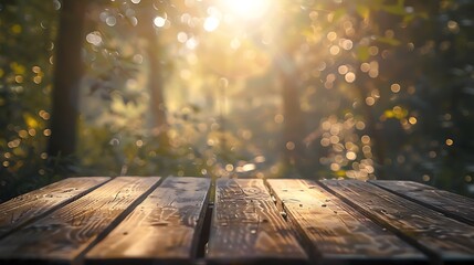 Fototapeta premium Empty wooden table with christmas theme in background, Warm Glow: A Cozy Evening at a Wooden Table