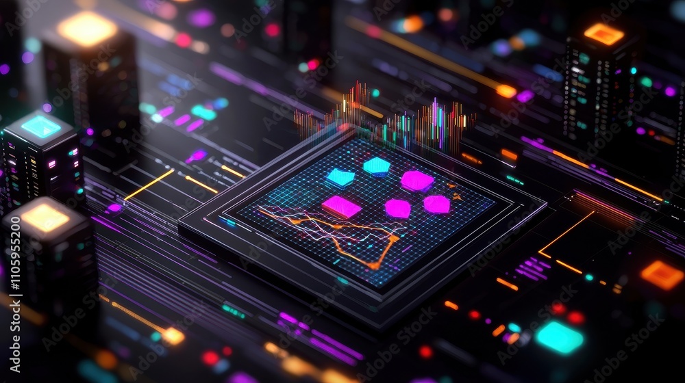 Poster abstract digital data visualization with colorful geometric shapes