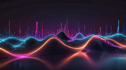 A sleek and modern soundwave design with dynamic curves, glowing neon accents, and gradient colors. The waves should flow smoothly, giving a futuristic and professional aesthetic, resembling audio