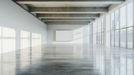 Bright and Spacious Empty Gallery or Exhibition Hall with Modern Architecture Design