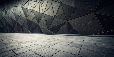 Obraz premium Dark abstract background polygon made of sharp geometric shapes, eerie, formless, darkroom