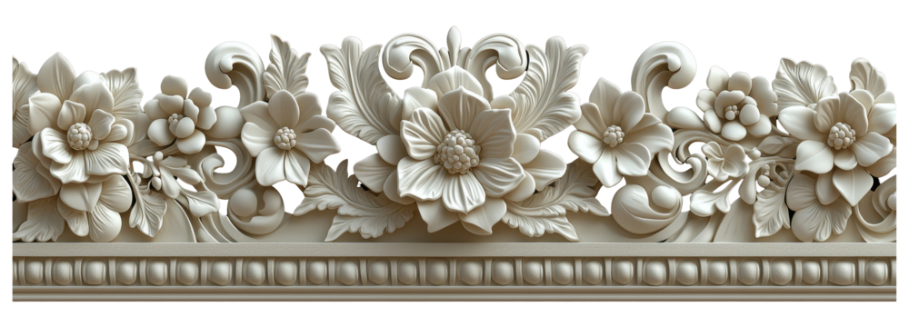 Elegant Floral Ornament 3D Carving Baroque Style Architectural Detail Home Decor Wall Decor White - Powered by Adobe