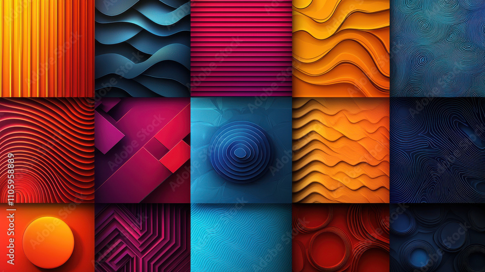 Poster vibrant abstract patterns create stunning visual experience on multicolored background, showcasing d