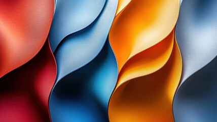 Naklejka premium Vibrant abstract patterns with flowing waves in red, blue, yellow, and orange create dynamic visual experience. interplay of colors adds depth and energy to composition