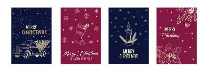 Christmas cards featuring minimalist designs, golden illustrations, and festive 