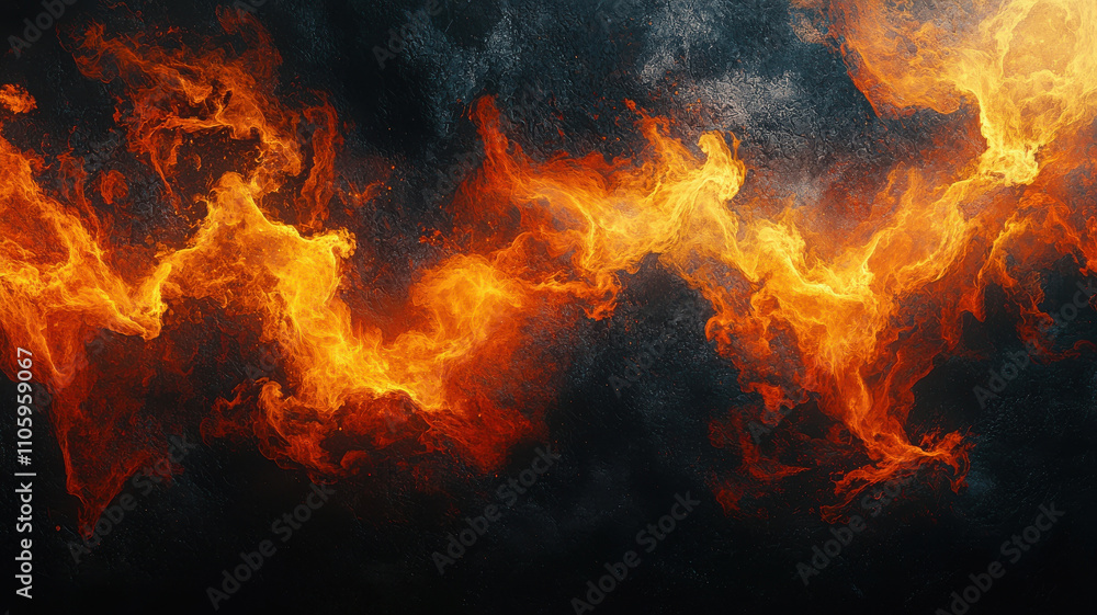 Poster abstract explosion of fiery colors on textured black background, creating dynamic and intense visual