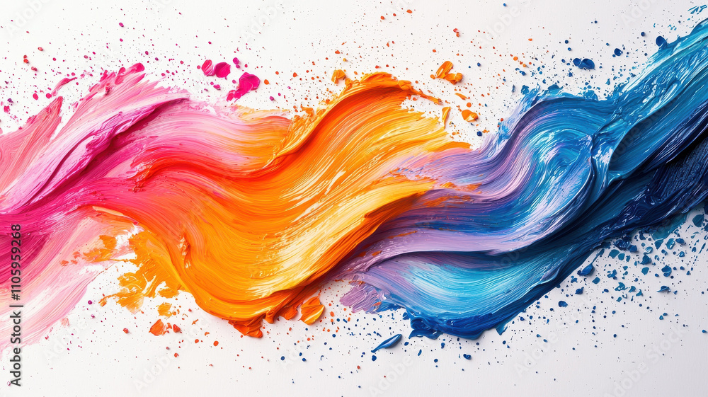 Poster dynamic brushstroke patterns create vibrant display of colors on white background, showcasing blend 