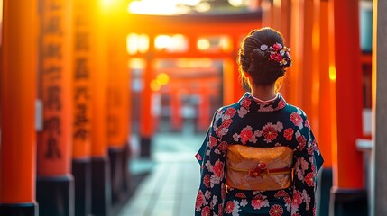 Japan Coming of Age Day, Traditional Japanese Woman in Beautiful Kimono