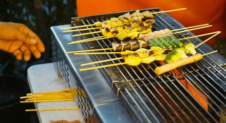 various skewers grilled on the grill