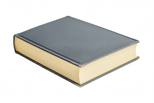 This closed book features a solid cover with a simple design and a smooth, textured finish. The pages are yellowed, indicating age, and it is displayed against a transparent background for a clean, mo