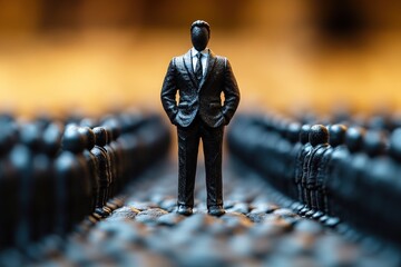 Leader Among Crowd of Figurines Representing Authority and Influence in Business Context