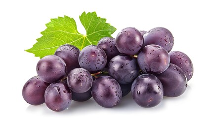 Beautifully placed with green leaves, the fresh and juicy grapes display their inherent beauty and vivid colors. Ideal for nutritious munchies or food displays, Generative AI.