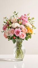 Obraz premium A beautiful bouquet of fresh flowers in a elegant glass vase, glass vases, sophisticated style, , flower arrangements