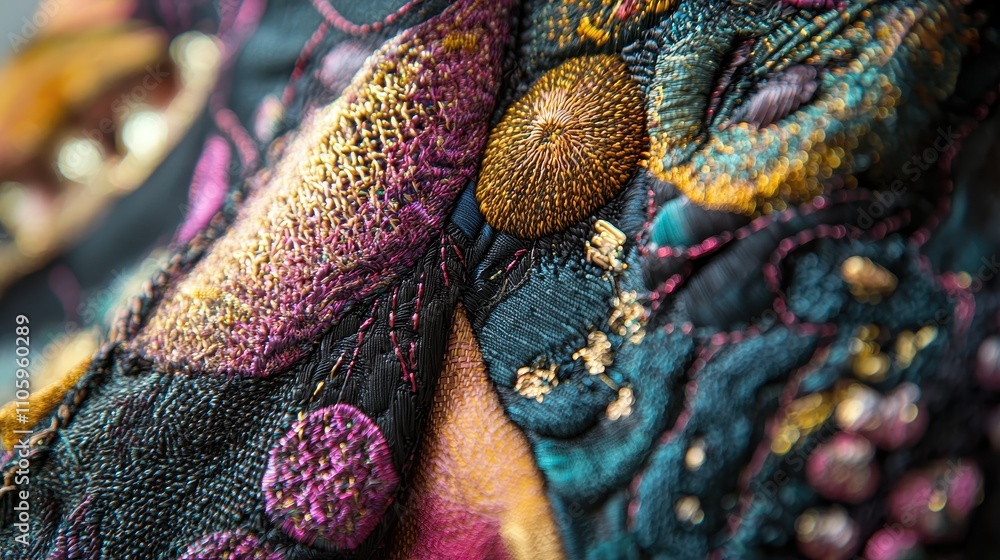 Poster unique patterns and textures in handmade fabric showcasing intricate craftsmanship and detail