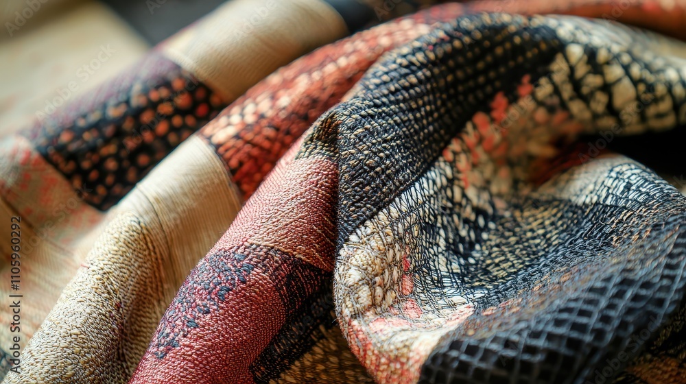 Poster unique textures and patterns in handmade fabric close-up for artistic inspirations