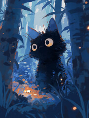Mysterious Black Cat in Moonlight