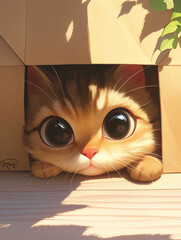 Playful Cat Peeking Out of a Box