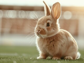 Cute brown rabbit sitting on the grass.