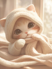 Kitten Wrapped in a Cozy Blanket