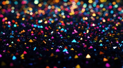 Abstract colorful triangles and bokeh lights.