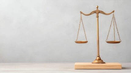 A golden balance scale symbolizing justice and fairness, set against a simple, neutral background.