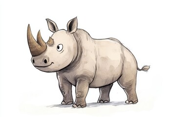 Fototapeta premium Charming cartoon rhinoceros illustration for children’s books and playful art.