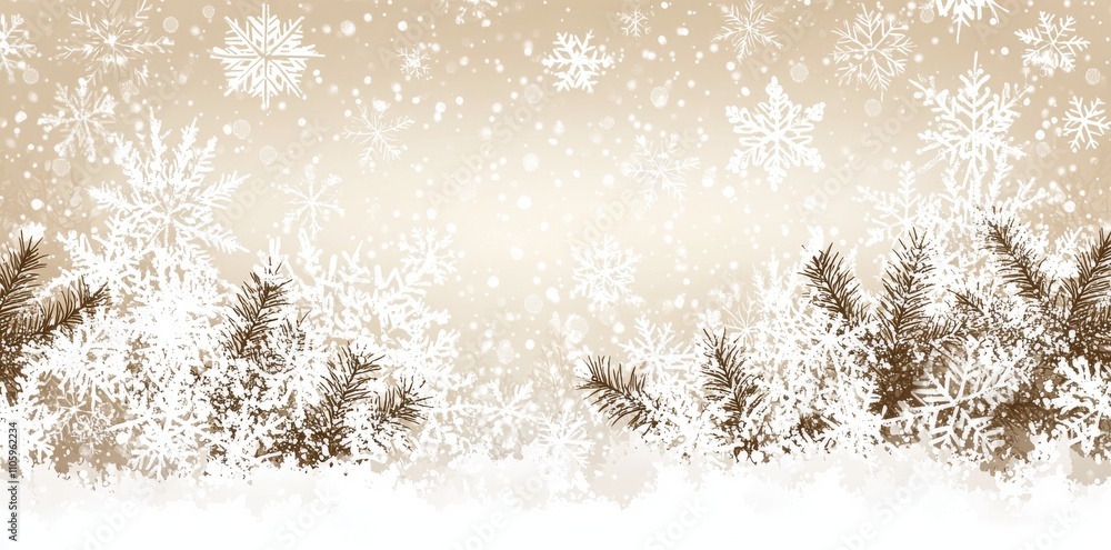 Poster golden snowflake pattern against a falling snow background. isolated gold snowfall overlay texture o