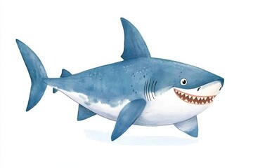 Obraz premium Adorable cartoon shark illustration, featuring a cute and friendly shark character for kids' entertainment and educational use