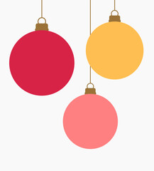 Christmas baubles hanging ornaments. Christmas card design elements. Vector illustration.