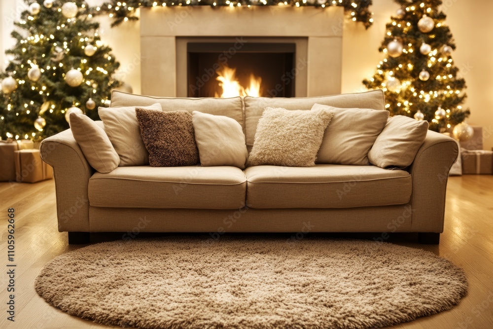 Poster christmas room background with an empty, defocused setting and ample space for text