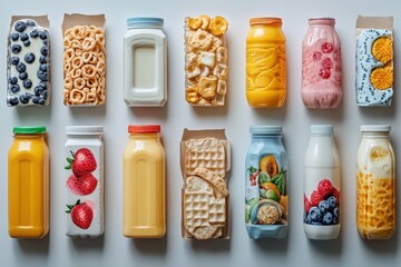 A set of various breakfast items popular that are often encountered in everyday life