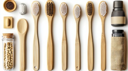 A set of various eco-friendly products popular that are often encountered in everyday life