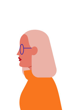 White woman, girl with long blonde hair and glasses. Stylish trendsetter. Colorful, flat vector illustration on transparent background. Character design, vertical layout
