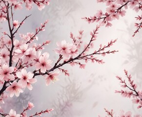 Elegant watercolor cherry blossom seamless design, delicate, Japanese, delicate, zen