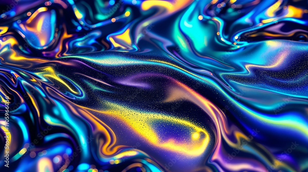 Poster liquid abstract art with iridescent swirls and metallic colors colorful metallic abstract waves with