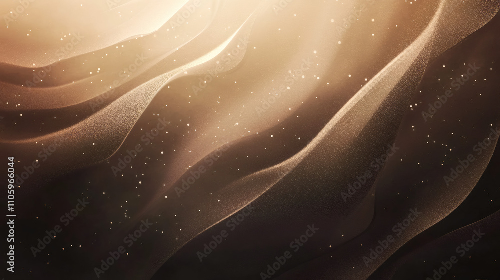 Poster shimmering golden particles cascading over a rippling landscape, crafting a luxurious and sophistica