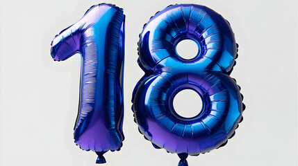 Blue Number 18 Balloons Arranged Side by Side on a White Background