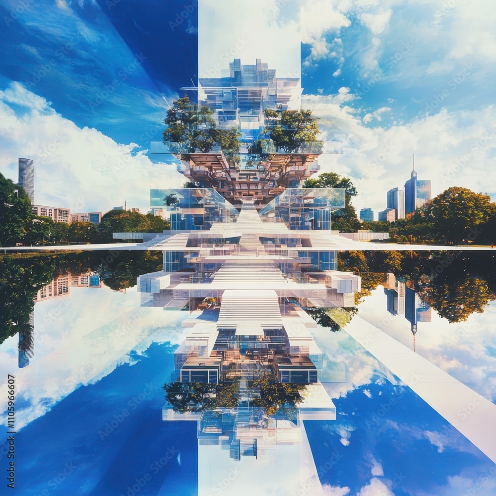 Poster emergent architecture motherboard-inspired structures growing organically in a kaleidoscopic otherwo