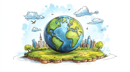 Educational planet earth globe, engaging coloring page book, informative geography ecology drawing, detailed world illustration, cartoon nature environment.