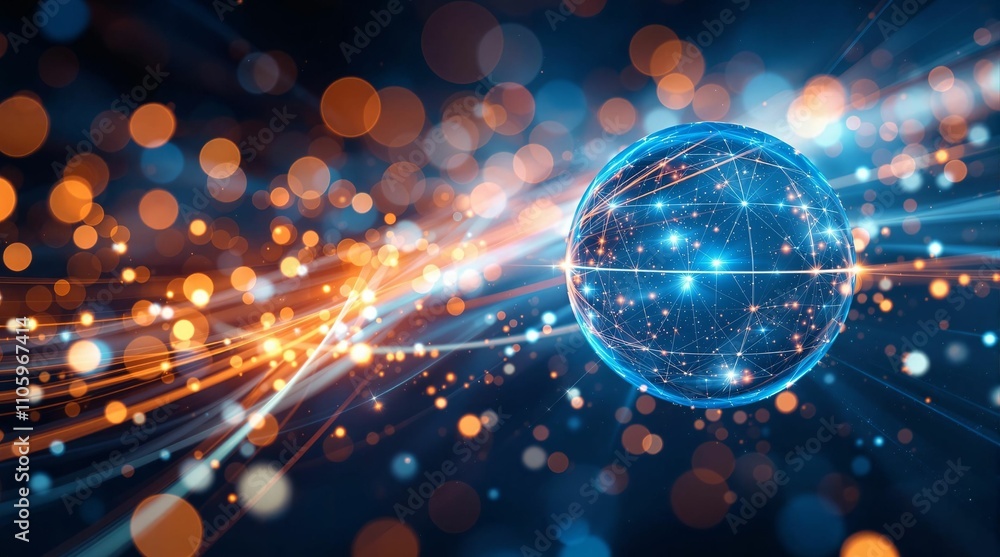 Poster Sparkling futuristic sphere with glowing particles in space